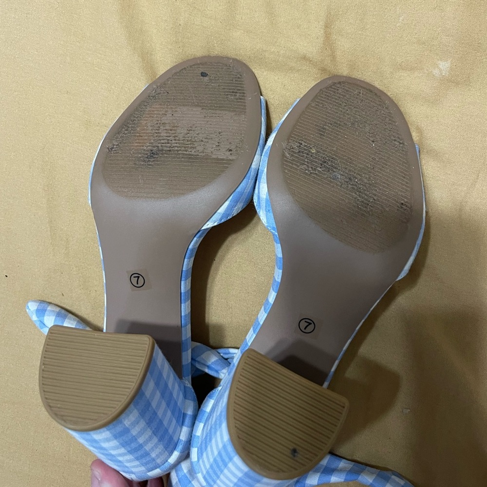 Lulu's Blue and White Gingham Tie-Ankle Heels - Picture 5 of 5